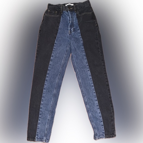 Pacsun UHR Ultra High Rise Slim Black Blue Colorblock Jean 24 Straight Cut Ankle - Picture 6 of 12